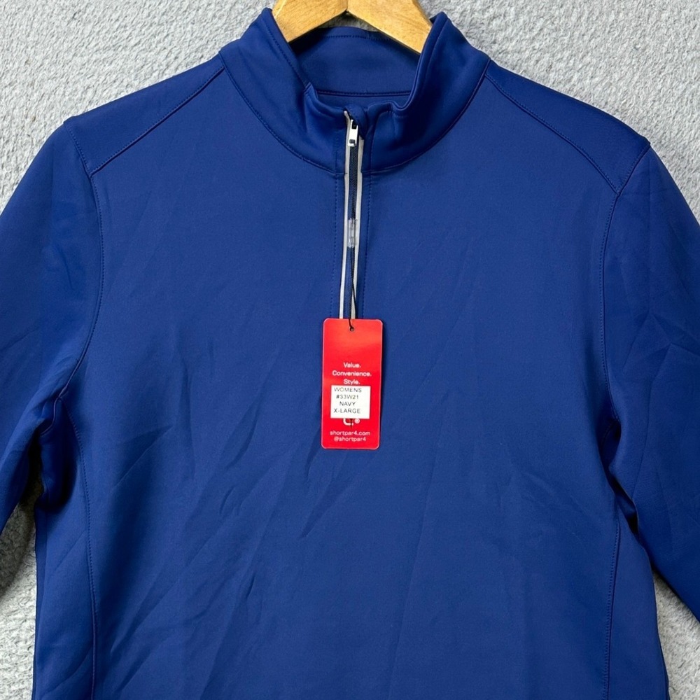 NEW SHORT PAR 4 Womens XL Shirt Golf Navy Blue Quarter Zip Long‎ Sleeve Stretch